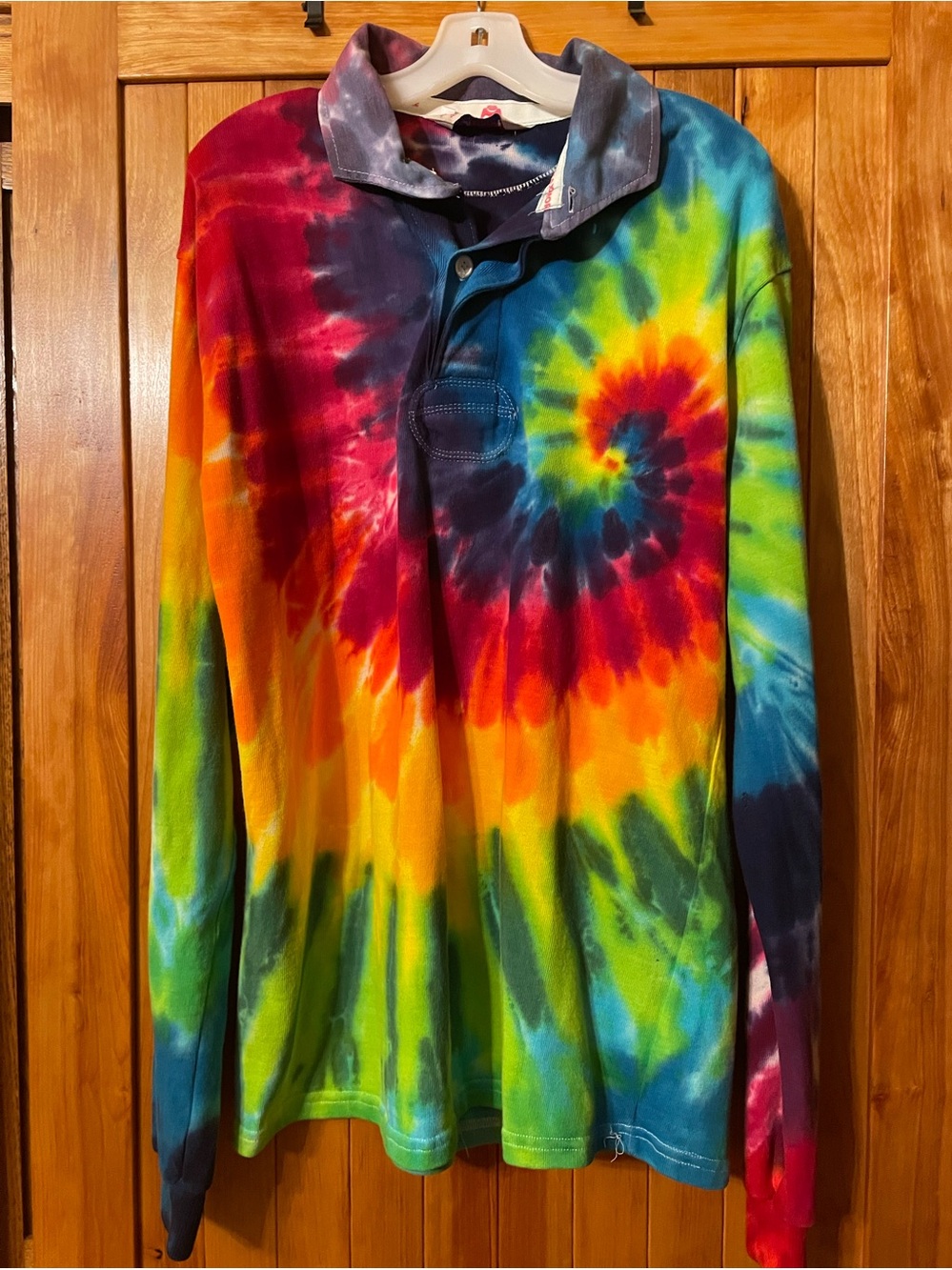 Mens XL Tie-Dye Long Sleeve Polo Rugby Shirt